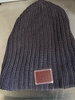 Love Your Melon Charcoal Gray Knit Slouchy Beanie with Logo Tag